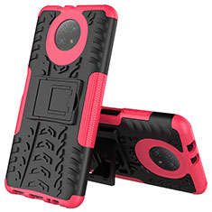Silicone Matte Finish and Plastic Back Cover Case with Stand JX2 for Xiaomi Redmi Note 9T 5G Hot Pink