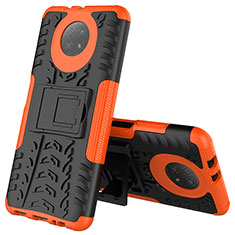 Silicone Matte Finish and Plastic Back Cover Case with Stand JX2 for Xiaomi Redmi Note 9T 5G Orange
