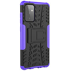 Silicone Matte Finish and Plastic Back Cover Case with Stand JX3 for Samsung Galaxy A72 4G Purple