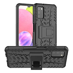 Silicone Matte Finish and Plastic Back Cover Case with Stand JX3 for Samsung Galaxy M02s Black