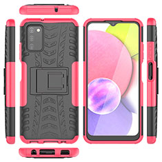 Silicone Matte Finish and Plastic Back Cover Case with Stand JX5 for Samsung Galaxy A02s Hot Pink