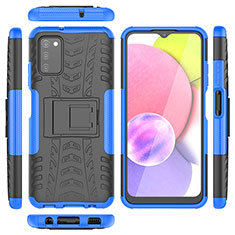 Silicone Matte Finish and Plastic Back Cover Case with Stand JX5 for Samsung Galaxy A03s Blue