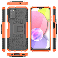 Silicone Matte Finish and Plastic Back Cover Case with Stand JX5 for Samsung Galaxy A03s Orange