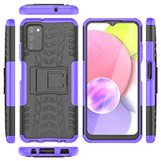 Silicone Matte Finish and Plastic Back Cover Case with Stand JX5 for Samsung Galaxy A03s Purple