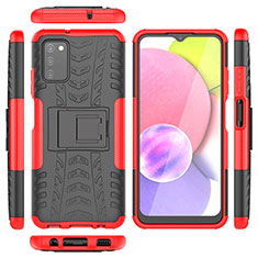Silicone Matte Finish and Plastic Back Cover Case with Stand JX5 for Samsung Galaxy F02S SM-E025F Red