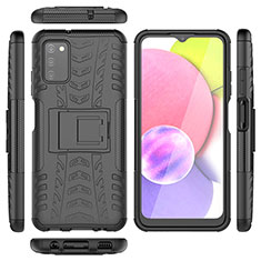 Silicone Matte Finish and Plastic Back Cover Case with Stand JX5 for Samsung Galaxy M02s Black