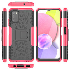 Silicone Matte Finish and Plastic Back Cover Case with Stand JX5 for Samsung Galaxy M02s Hot Pink