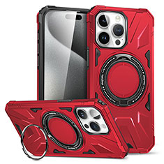 Silicone Matte Finish and Plastic Back Cover Case with Stand K02C for Apple iPhone 15 Pro Max Red