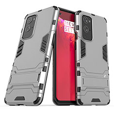 Silicone Matte Finish and Plastic Back Cover Case with Stand KC1 for OnePlus 9 Pro 5G Gray