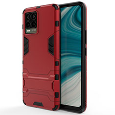 Silicone Matte Finish and Plastic Back Cover Case with Stand KC1 for Realme 8 Pro Red