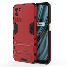 Silicone Matte Finish and Plastic Back Cover Case with Stand KC1 for Realme V11 5G Red