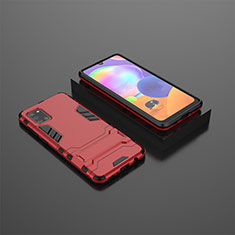 Silicone Matte Finish and Plastic Back Cover Case with Stand KC1 for Samsung Galaxy A31 Red
