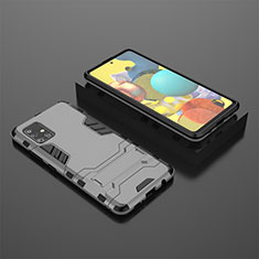 Silicone Matte Finish and Plastic Back Cover Case with Stand KC1 for Samsung Galaxy A51 4G Gray
