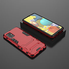 Silicone Matte Finish and Plastic Back Cover Case with Stand KC1 for Samsung Galaxy A51 4G Red