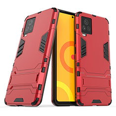 Silicone Matte Finish and Plastic Back Cover Case with Stand KC1 for Vivo iQOO 7 Legend 5G Red