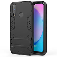 Silicone Matte Finish and Plastic Back Cover Case with Stand KC1 for Vivo Y11 Black