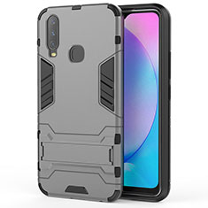 Silicone Matte Finish and Plastic Back Cover Case with Stand KC1 for Vivo Y12 Gray