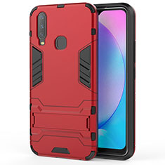 Silicone Matte Finish and Plastic Back Cover Case with Stand KC1 for Vivo Y12 Red