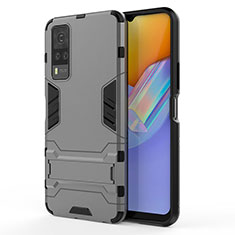 Silicone Matte Finish and Plastic Back Cover Case with Stand KC1 for Vivo Y31 (2021) Gray