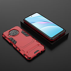 Silicone Matte Finish and Plastic Back Cover Case with Stand KC1 for Xiaomi Mi 10i 5G Red