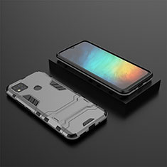 Silicone Matte Finish and Plastic Back Cover Case with Stand KC1 for Xiaomi POCO C31 Gray