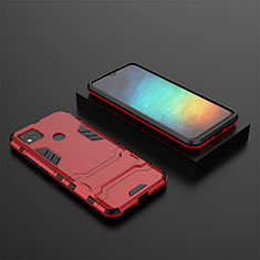 Silicone Matte Finish and Plastic Back Cover Case with Stand KC1 for Xiaomi Redmi 9 Activ Red