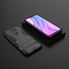 Silicone Matte Finish and Plastic Back Cover Case with Stand KC1 for Xiaomi Redmi 9 Prime India Black