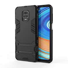 Silicone Matte Finish and Plastic Back Cover Case with Stand KC1 for Xiaomi Redmi Note 9S Black