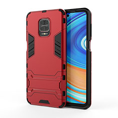 Silicone Matte Finish and Plastic Back Cover Case with Stand KC1 for Xiaomi Redmi Note 9S Red