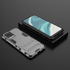 Silicone Matte Finish and Plastic Back Cover Case with Stand KC2 for Realme 8 4G Gray