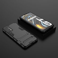 Silicone Matte Finish and Plastic Back Cover Case with Stand KC2 for Realme GT Neo 2T 5G Black