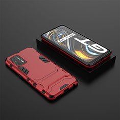 Silicone Matte Finish and Plastic Back Cover Case with Stand KC2 for Realme GT Neo 2T 5G Red