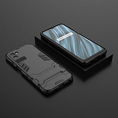 Silicone Matte Finish and Plastic Back Cover Case with Stand KC2 for Realme V11 5G Black