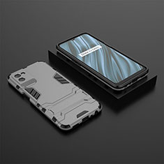 Silicone Matte Finish and Plastic Back Cover Case with Stand KC2 for Realme V11 5G Gray