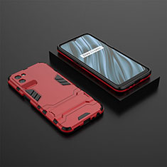 Silicone Matte Finish and Plastic Back Cover Case with Stand KC2 for Realme V11 5G Red