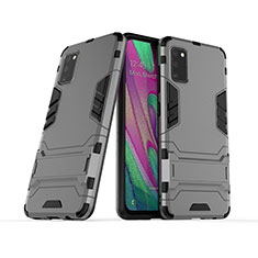 Silicone Matte Finish and Plastic Back Cover Case with Stand KC2 for Samsung Galaxy A41 Gray