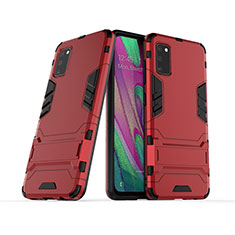 Silicone Matte Finish and Plastic Back Cover Case with Stand KC2 for Samsung Galaxy A41 Red