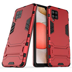 Silicone Matte Finish and Plastic Back Cover Case with Stand KC2 for Samsung Galaxy A42 5G Red