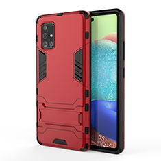 Silicone Matte Finish and Plastic Back Cover Case with Stand KC2 for Samsung Galaxy A71 5G Red