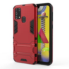 Silicone Matte Finish and Plastic Back Cover Case with Stand KC2 for Samsung Galaxy M31 Prime Edition Red