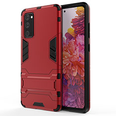 Silicone Matte Finish and Plastic Back Cover Case with Stand KC2 for Samsung Galaxy S20 FE (2022) 5G Red