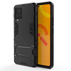 Silicone Matte Finish and Plastic Back Cover Case with Stand KC2 for Vivo iQOO 7 Legend 5G Black