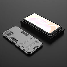 Silicone Matte Finish and Plastic Back Cover Case with Stand KC2 for Vivo iQOO U3 5G Gray