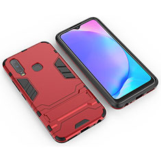 Silicone Matte Finish and Plastic Back Cover Case with Stand KC2 for Vivo Y11 Red