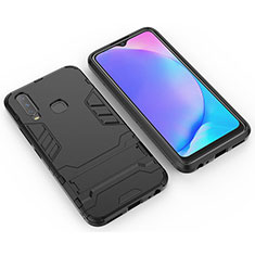 Silicone Matte Finish and Plastic Back Cover Case with Stand KC2 for Vivo Y12 Black