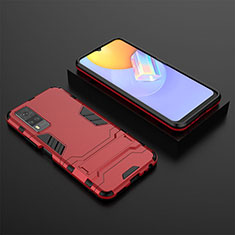 Silicone Matte Finish and Plastic Back Cover Case with Stand KC2 for Vivo Y31 (2021) Red