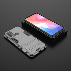 Silicone Matte Finish and Plastic Back Cover Case with Stand KC2 for Vivo Y50 Gray