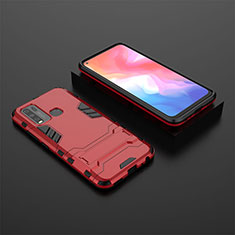Silicone Matte Finish and Plastic Back Cover Case with Stand KC2 for Vivo Y50 Red
