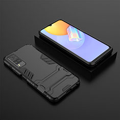 Silicone Matte Finish and Plastic Back Cover Case with Stand KC2 for Vivo Y51 (2021) Black
