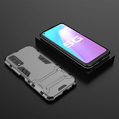 Silicone Matte Finish and Plastic Back Cover Case with Stand KC2 for Vivo Y70S 5G Gray